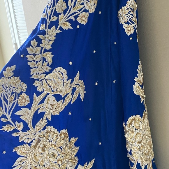 Custom made cobalt blue 3 piece raw silk sharara - Picture 2 of 5